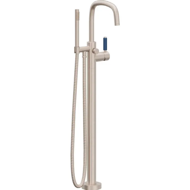 Contemporary Single Hole Floor Mount Tub Filler - Quad Arc Spout