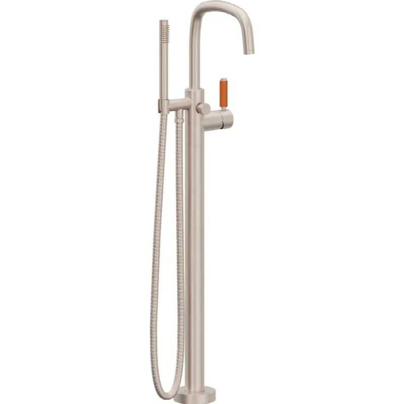 Contemporary Single Hole Floor Mount Tub Filler - Quad Arc Spout