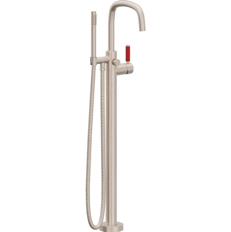 Contemporary Single Hole Floor Mount Tub Filler - Quad Arc Spout