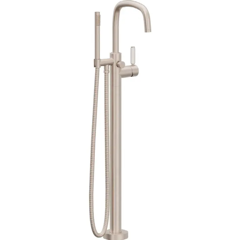 Contemporary Single Hole Floor Mount Tub Filler - Quad Arc Spout