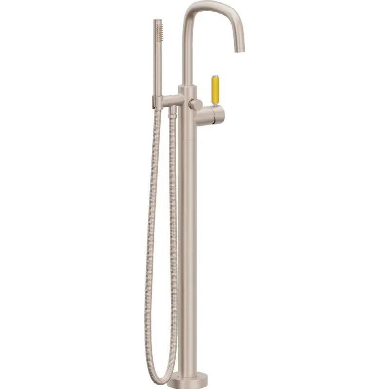Contemporary Single Hole Floor Mount Tub Filler - Quad Arc Spout