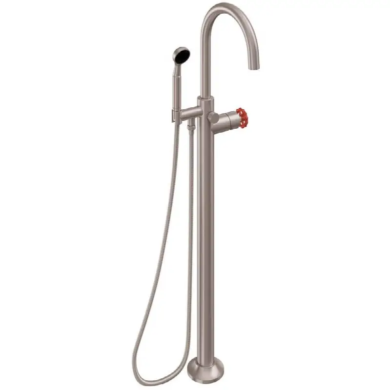 Industrial Single Hole Floor Mount Tub Filler - Arc Spout