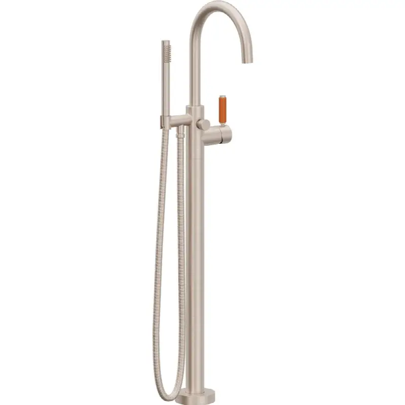 Contemporary Single Hole Floor Mount Tub Filler - Arc Spout