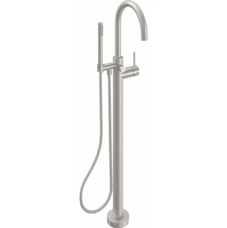Contemporary Single Hole Floor Mount Tub Filler - Arc Spout