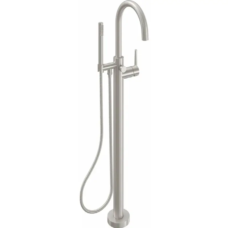 Contemporary Single Hole Floor Mount Tub Filler - Arc Spout