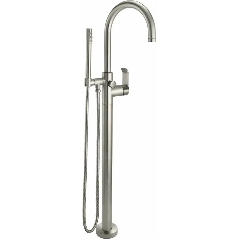 Contemporary Single Hole Floor Mount Tub Filler - Arc Spout