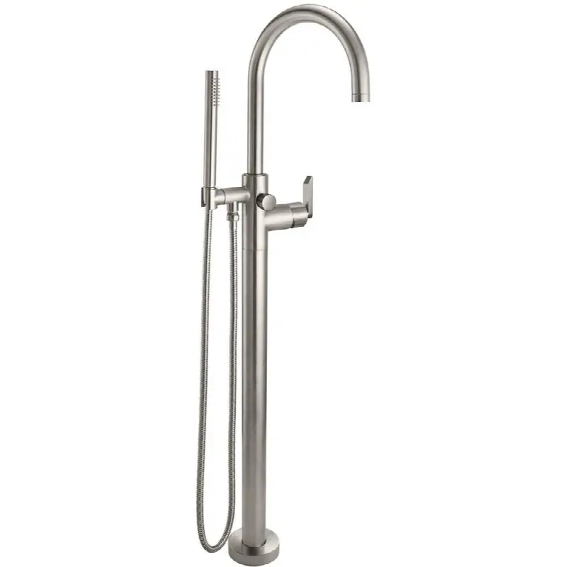 Contemporary Single Hole Floor Mount Tub Filler - Arc Spout