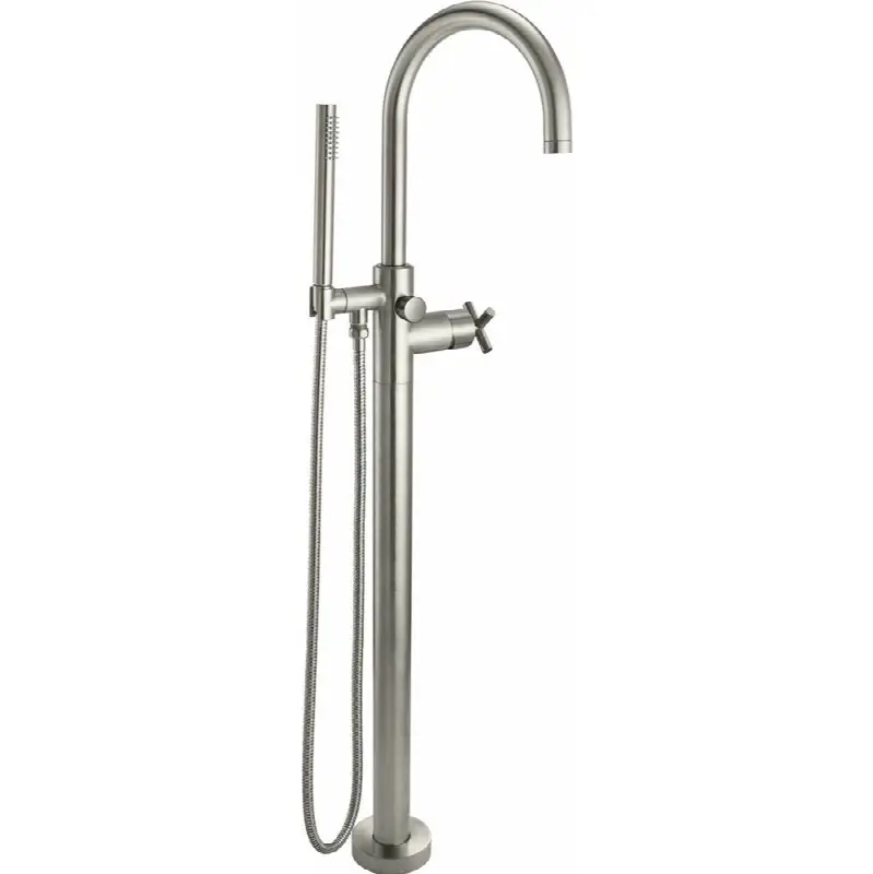 Contemporary Single Hole Floor Mount Tub Filler - Arc Spout