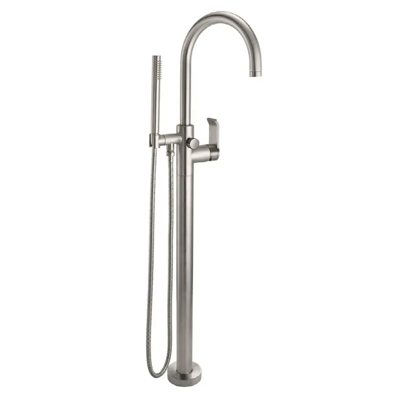 Contemporary Single Hole Floor Mount Tub Filler - Arc Spout