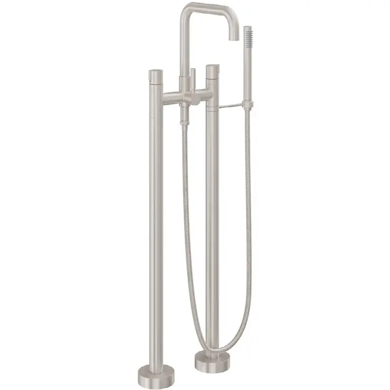 Contemporary Single Hole Floor Mount Tub Filler - Quad Spout