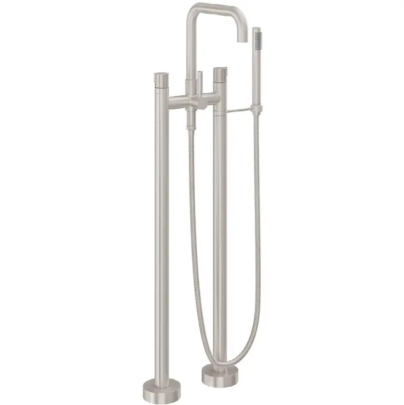 Contemporary Single Hole Floor Mount Tub Filler - Quad Spout