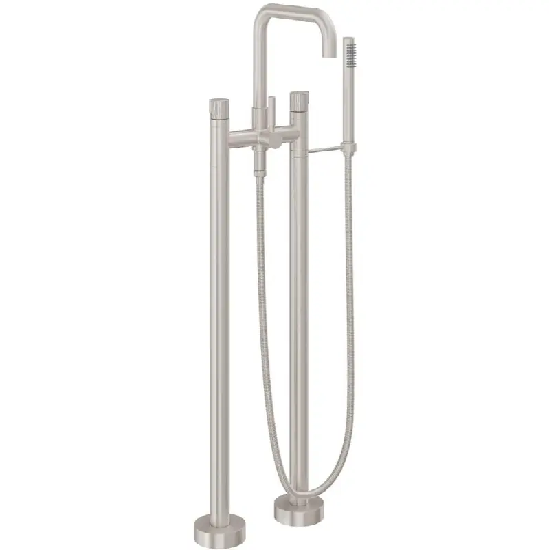 Contemporary Single Hole Floor Mount Tub Filler - Quad Spout