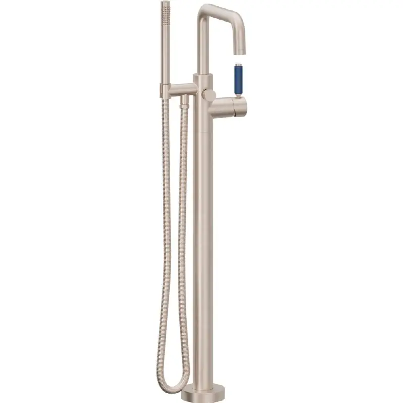 Contemporary Single Hole Floor Mount Tub Filler - Quad Spout