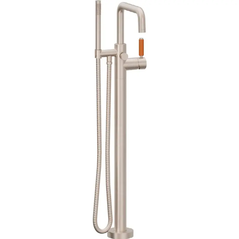 Contemporary Single Hole Floor Mount Tub Filler - Quad Spout