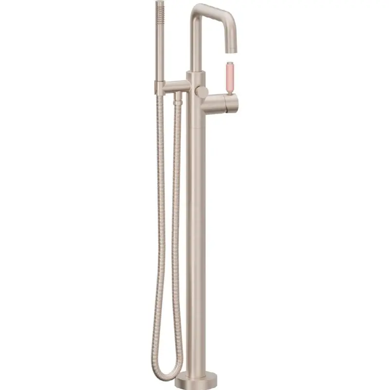 Contemporary Single Hole Floor Mount Tub Filler - Quad Spout