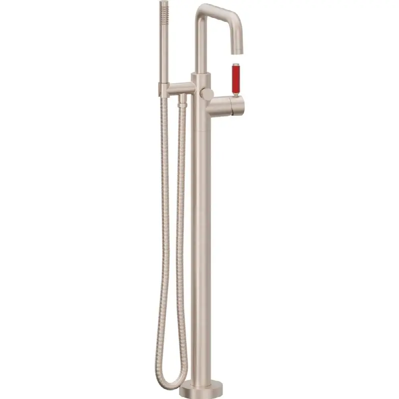 Contemporary Single Hole Floor Mount Tub Filler - Quad Spout