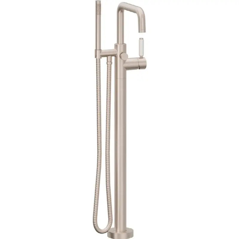 Contemporary Single Hole Floor Mount Tub Filler - Quad Spout