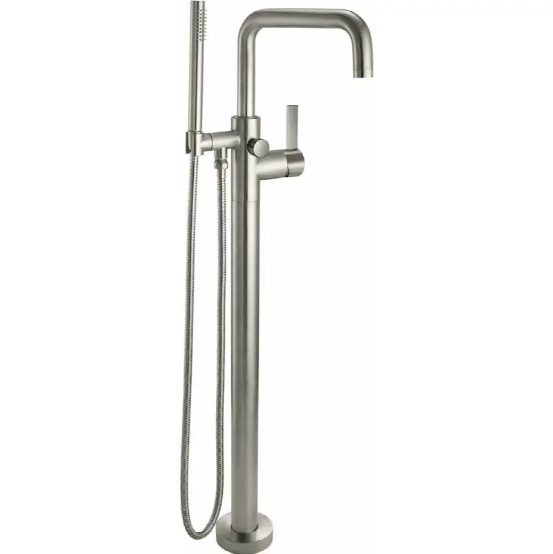 Contemporary Single Hole Floor Mount Tub Filler - Quad Spout