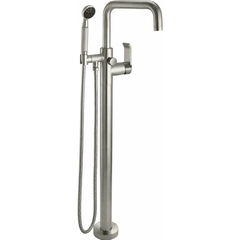 Contemporary Single Hole Floor Mount Tub Filler - Quad Spout