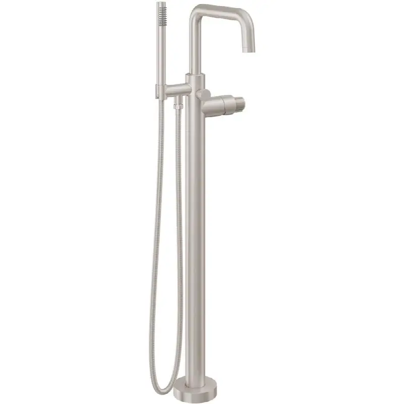 Contemporary Single Hole Floor Mount Tub Filler - Quad Spout