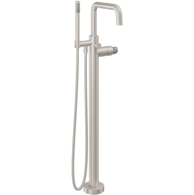 Contemporary Single Hole Floor Mount Tub Filler - Quad Spout