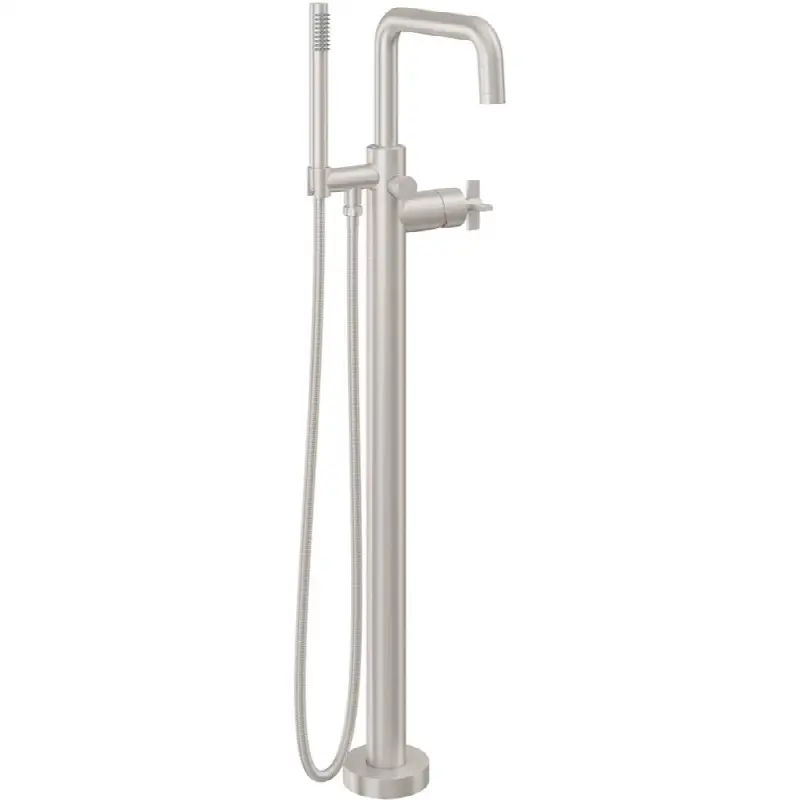Contemporary Single Hole Floor Mount Tub Filler - Quad Spout