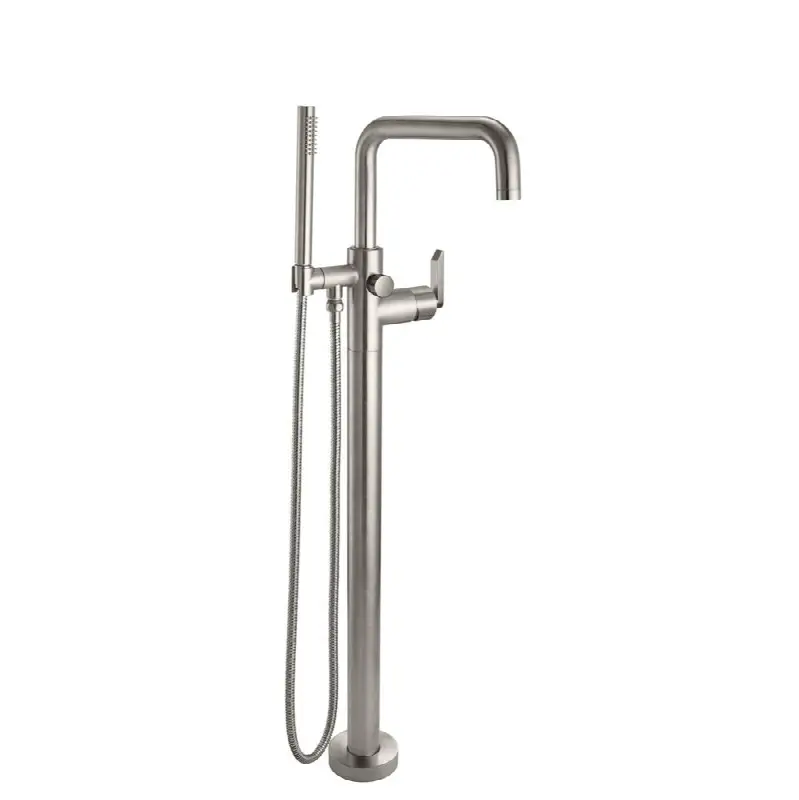 Contemporary Single Hole Floor Mount Tub Filler - Quad Spout