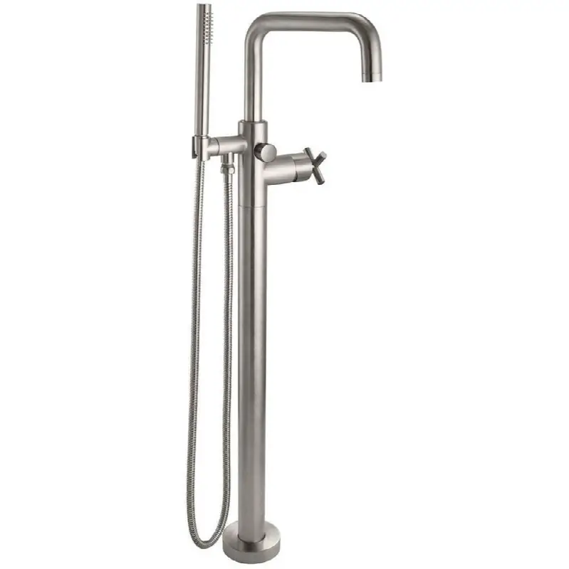 Contemporary Single Hole Floor Mount Tub Filler - Quad Spout