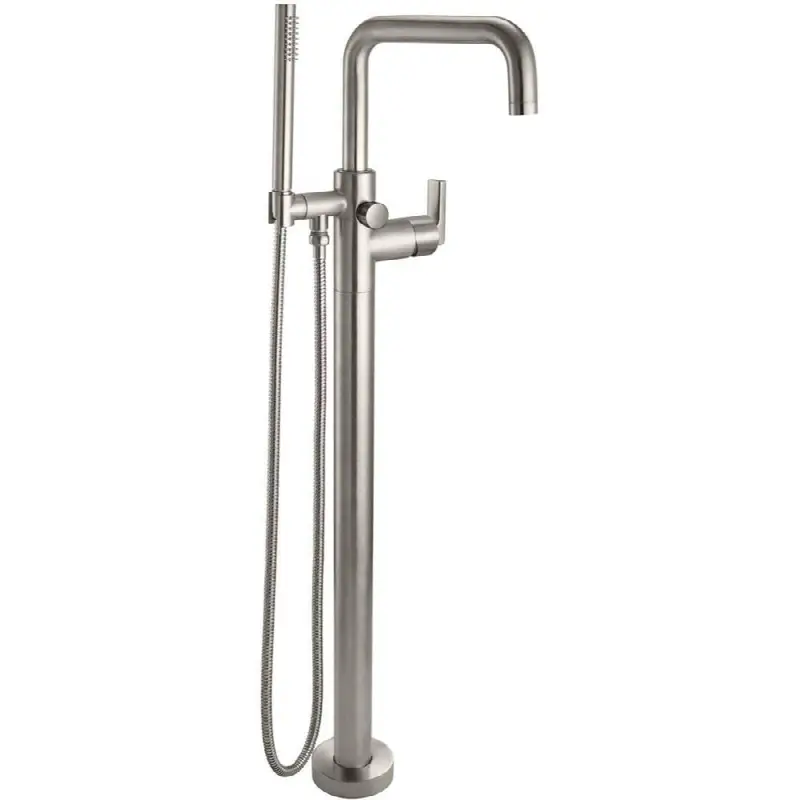 Contemporary Single Hole Floor Mount Tub Filler - Quad Spout