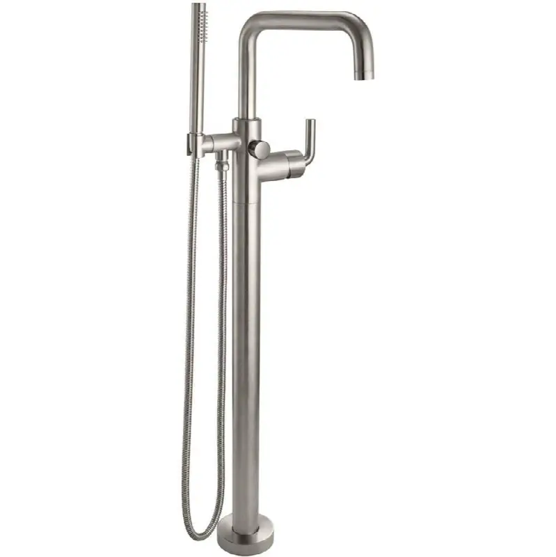 Contemporary Single Hole Floor Mount Tub Filler - Quad Spout