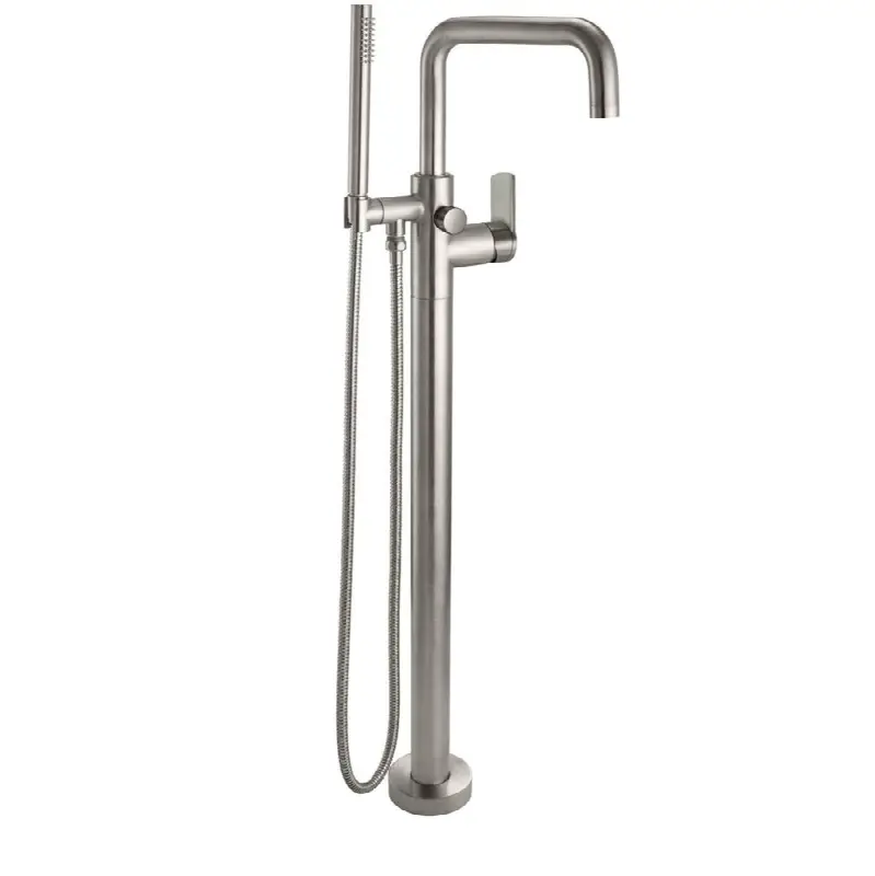 Contemporary Single Hole Floor Mount Tub Filler - Quad Spout
