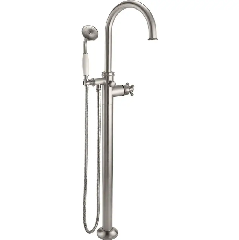 Traditional Single Hole Floor Mount Tub Filler - Arc Spout