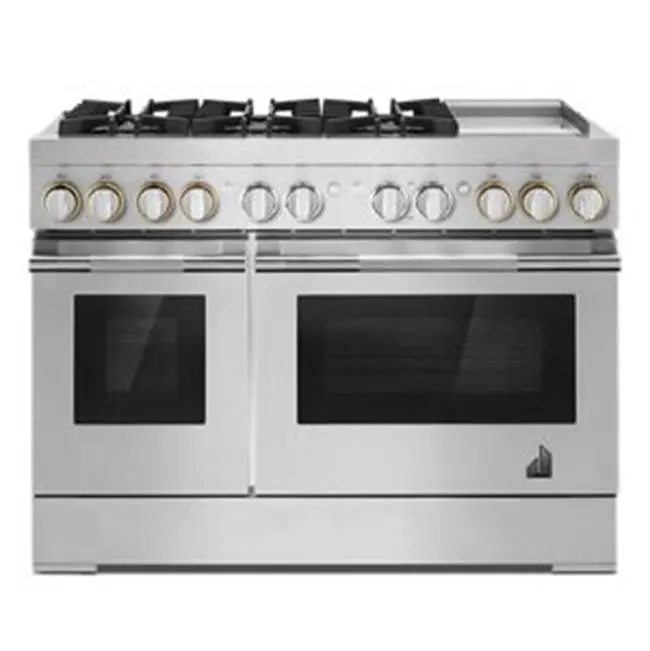 48" Pro-Range Dual Fuel, Rise Style, Griddle, 3-20K, 2-15K, 5K, Dual Fan Multi-Mode True Convection