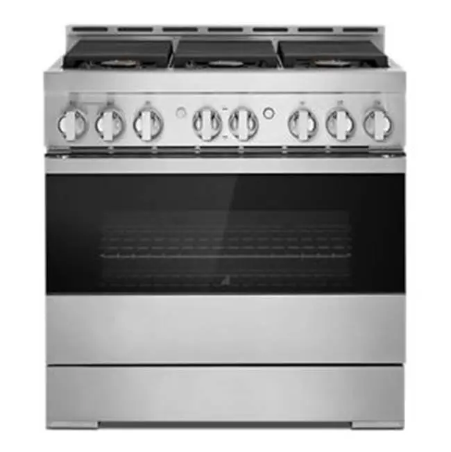 36" Pro-Range Gas, Noir Style, 3-20K, 2-15K, 5K, Dual Fan Multi-Mode Tru E Convection