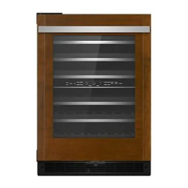 24" Wine Cellar, Overlay, Dual Temp Zone, 6 Extendable Racks, Auto Defrost, Left Hinge, Flush Design