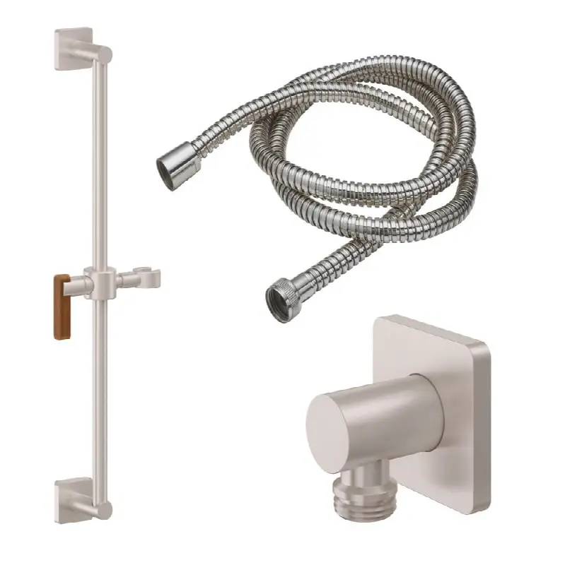 Slide Bar Handshower Kit - Teak Lever Handle with Rounded Square Base