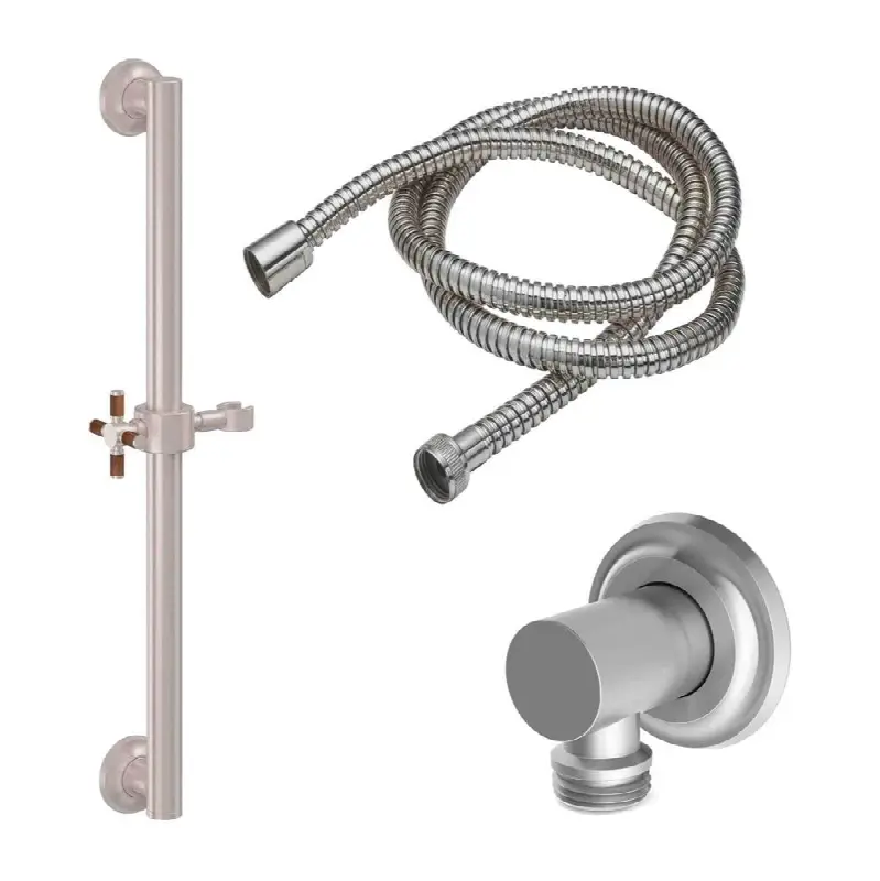 24" Grab Bar Handshower Kit - Teak Cross Handle with Concave Base