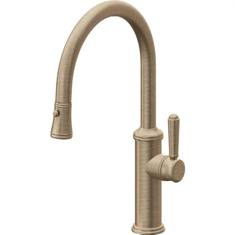 Pull-Down Kitchen Faucet with Button Sprayer - Low Arc Spout