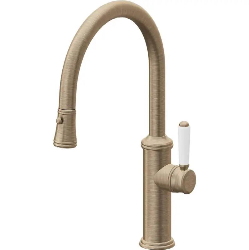Pull-Down Kitchen Faucet with Button Sprayer - Low Arc Spout
