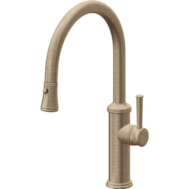 Pull-Down Kitchen Faucet with Button Sprayer - Low Arc Spout