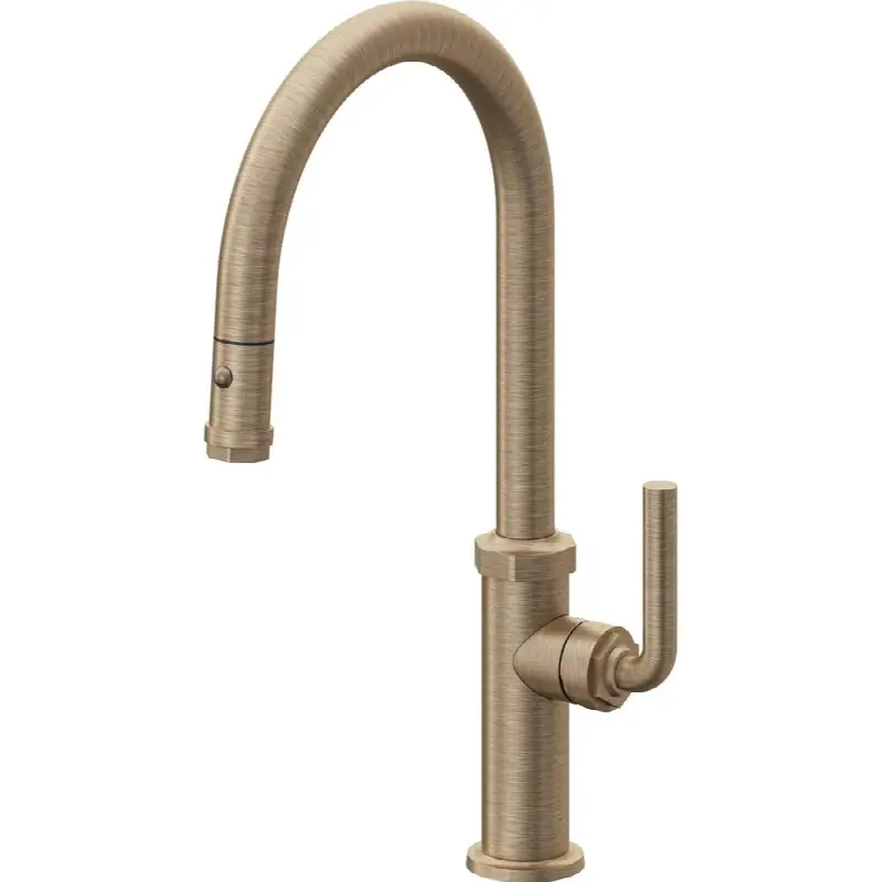 Pull-Down Kitchen Faucet with Button Sprayer - High Arc Spout