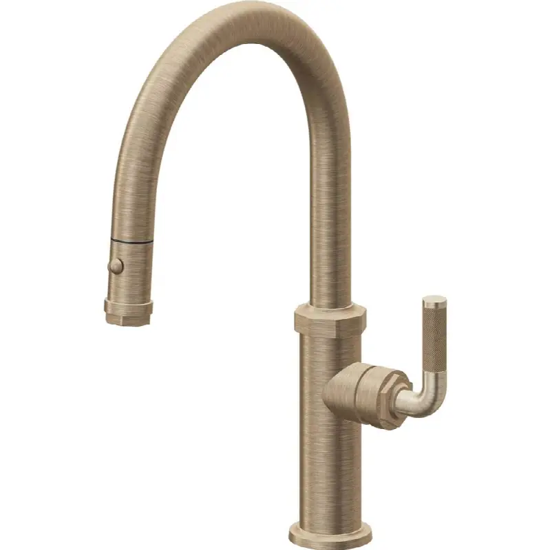 Pull-Down Kitchen Faucet with Button Sprayer - Low Arc Spout