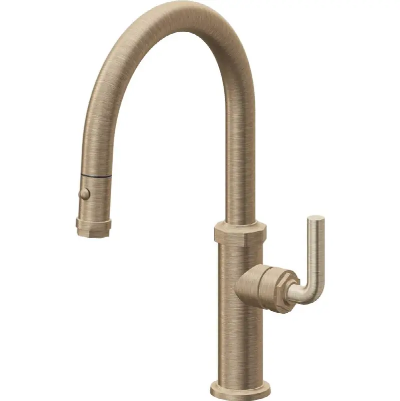 Pull-Down Kitchen Faucet with Button Sprayer - Low Arc Spout