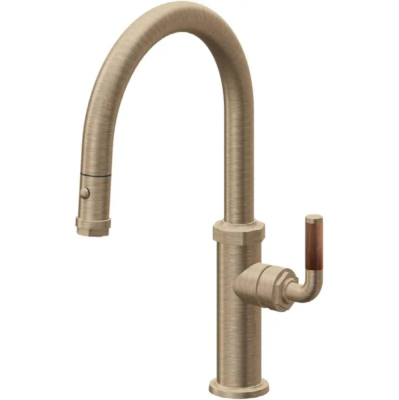 Pull-Down Kitchen Faucet with Button Sprayer - Low Arc Spout