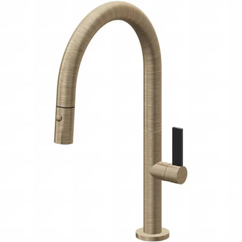 Pull-Down Kitchen Faucet with Button Sprayer - Low Arc Spout