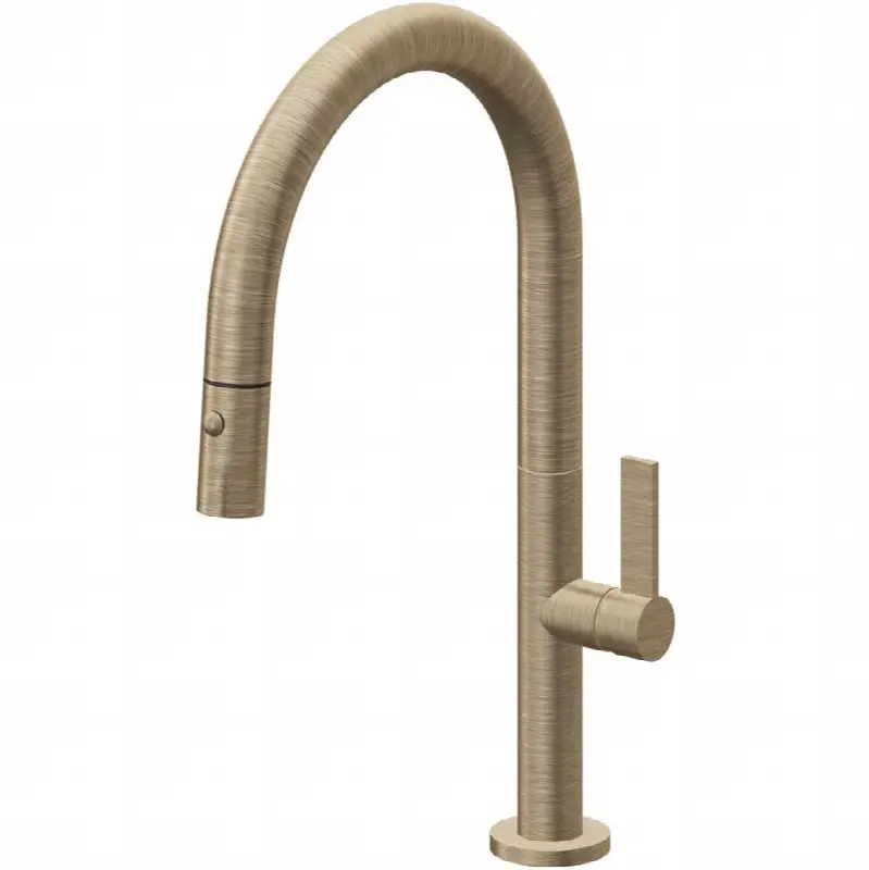 Pull-Down Kitchen Faucet with Button Sprayer - Low Arc Spout