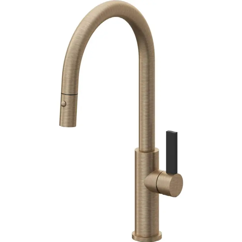 Contemporary Pull-Down Kitchen Faucet with Button Sprayer - High Arc Spout