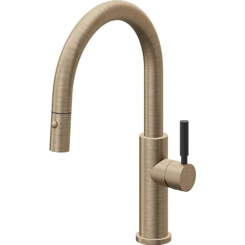 Pull-Down Kitchen Faucet with Button Sprayer - Low Arc Spout