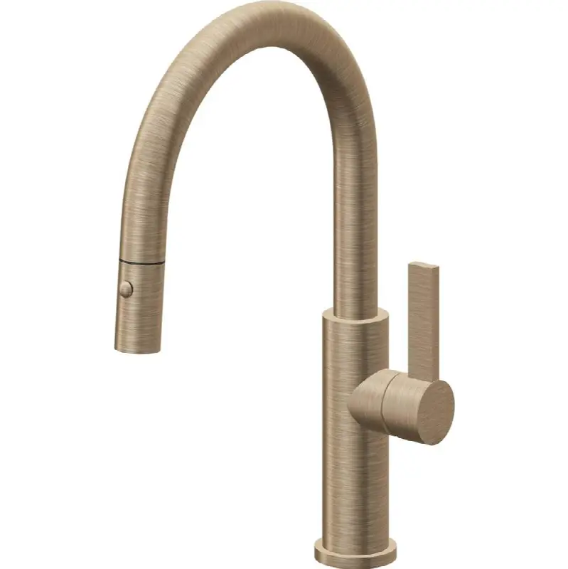Pull-Down Kitchen Faucet with Button Sprayer - Low Arc Spout