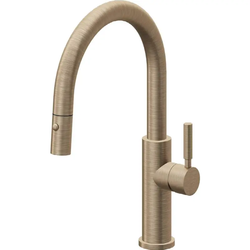 Pull-Down Kitchen Faucet with Button Sprayer - Low Arc Spout